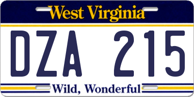 WV license plate DZA215