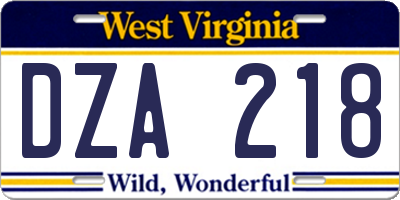 WV license plate DZA218