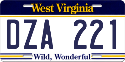 WV license plate DZA221