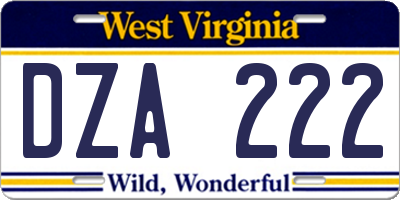 WV license plate DZA222