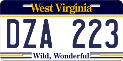 WV license plate DZA223
