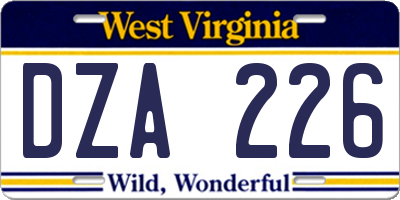 WV license plate DZA226