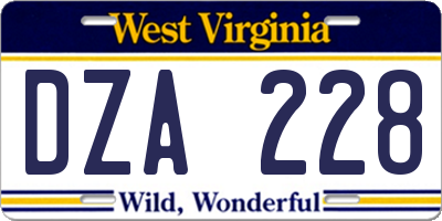 WV license plate DZA228