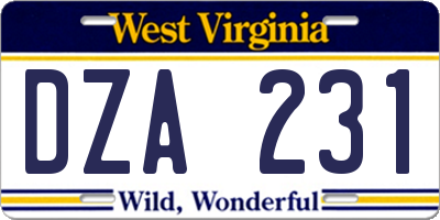 WV license plate DZA231