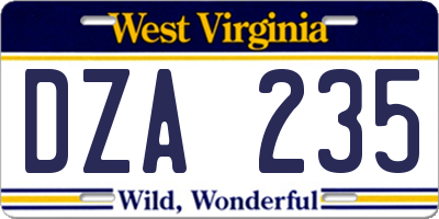 WV license plate DZA235