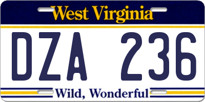WV license plate DZA236