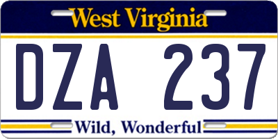 WV license plate DZA237