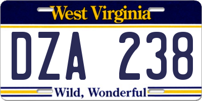 WV license plate DZA238
