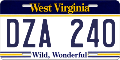 WV license plate DZA240