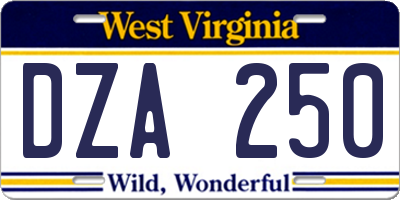 WV license plate DZA250