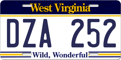WV license plate DZA252