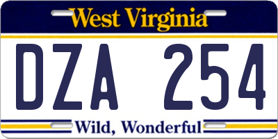 WV license plate DZA254