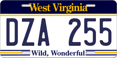 WV license plate DZA255