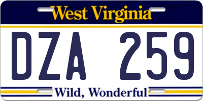 WV license plate DZA259