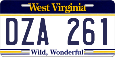 WV license plate DZA261