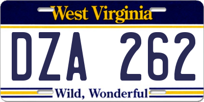 WV license plate DZA262