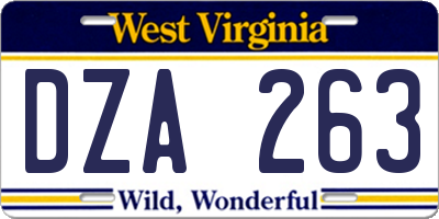WV license plate DZA263