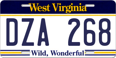 WV license plate DZA268