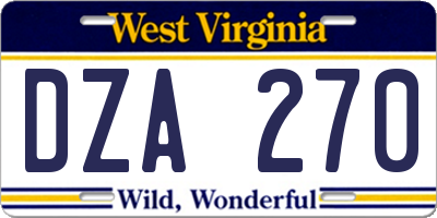 WV license plate DZA270
