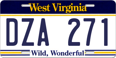 WV license plate DZA271
