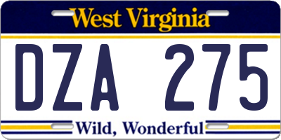 WV license plate DZA275