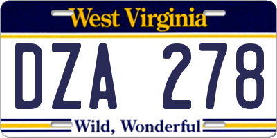 WV license plate DZA278