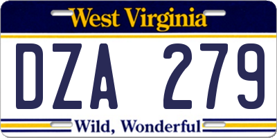 WV license plate DZA279
