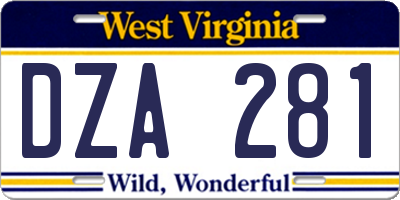 WV license plate DZA281