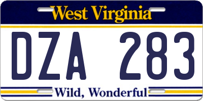 WV license plate DZA283