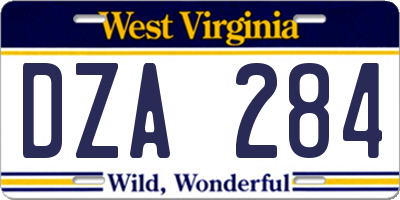 WV license plate DZA284