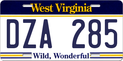 WV license plate DZA285