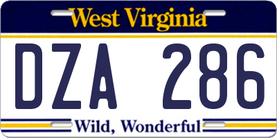 WV license plate DZA286
