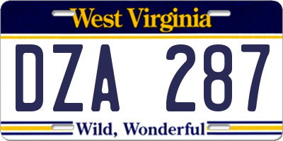 WV license plate DZA287