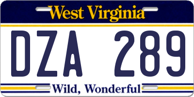 WV license plate DZA289