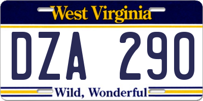 WV license plate DZA290