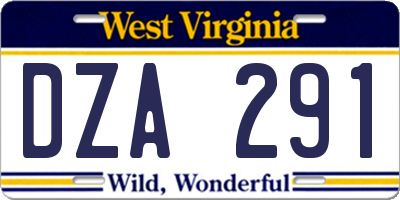 WV license plate DZA291