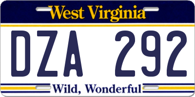 WV license plate DZA292