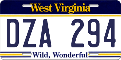 WV license plate DZA294