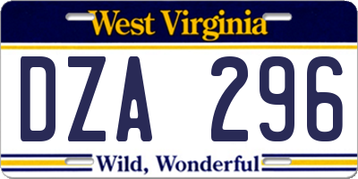 WV license plate DZA296