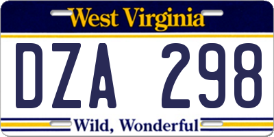 WV license plate DZA298