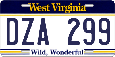 WV license plate DZA299