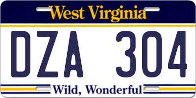 WV license plate DZA304