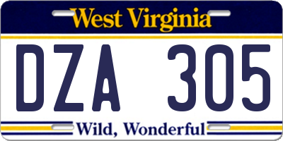 WV license plate DZA305