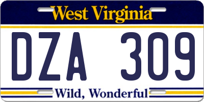 WV license plate DZA309