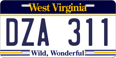WV license plate DZA311