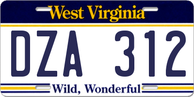 WV license plate DZA312