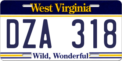 WV license plate DZA318