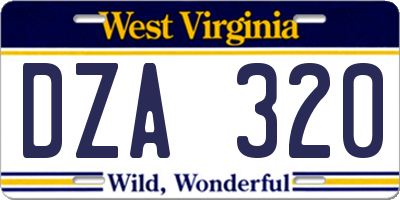 WV license plate DZA320