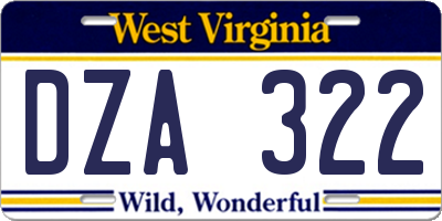 WV license plate DZA322