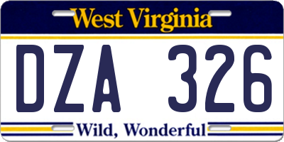 WV license plate DZA326